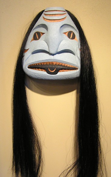 Dogfish Mask James Madison Tlingit-Tulalip Cedar and horse hair 10" x 9" x 4"