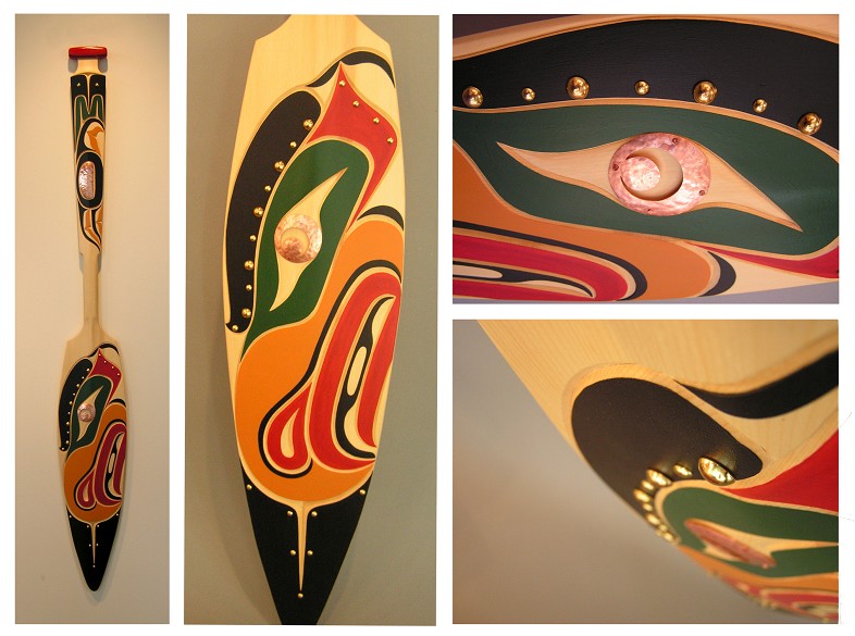 Eagle Paddle Junior Henderson Kwakwaka'wakw Yellow Cedar, Copper, Brass, Acrylic Paint 61 x 8"