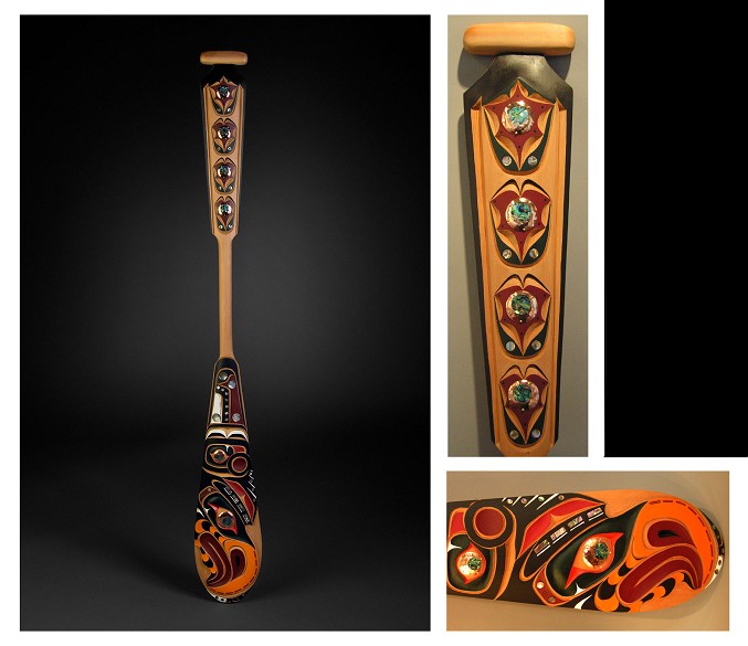thunderbird paddle Troy Roberts Kwakwaka'wakw Red Cedar, Abalone, Copper, Acrylic Paint