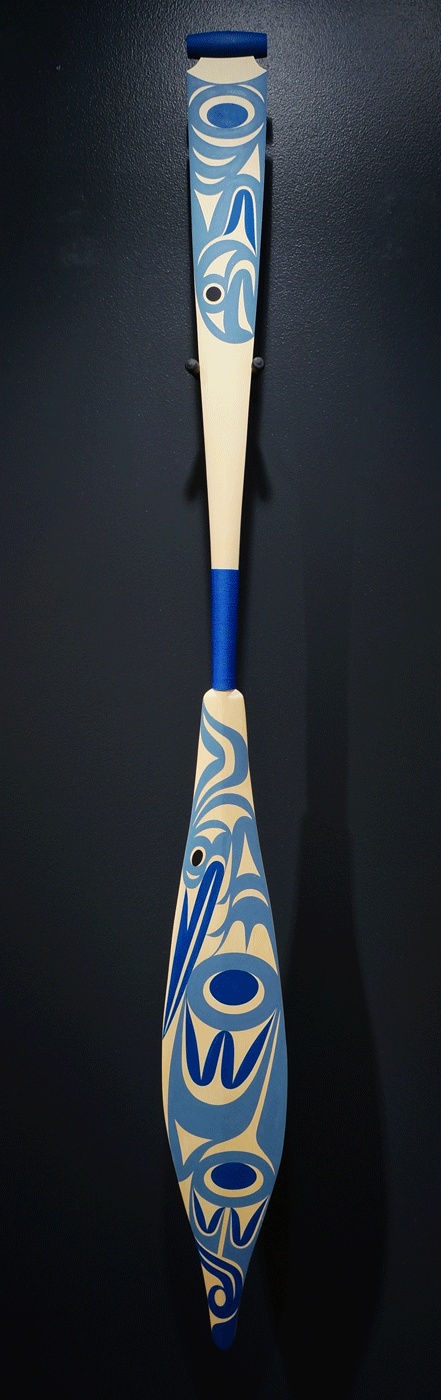 Great Blue Heron Paddle Maynard Johnny, Jr Salish Yellow cedar, paint, twine 65” x 6” x 1”