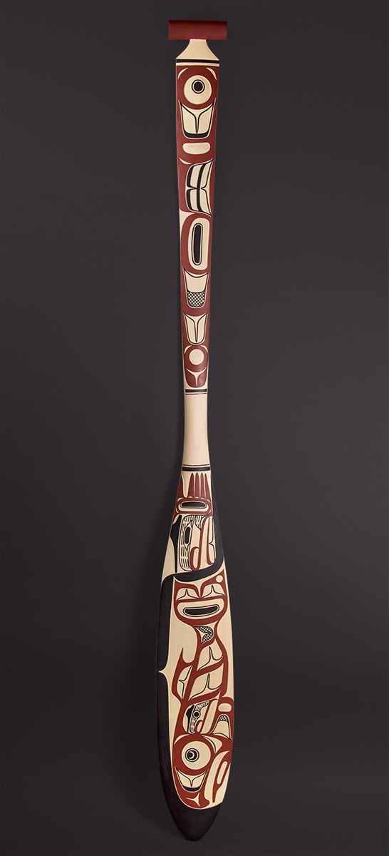 Double Sided salmon paddle David Boxley – Tsimshian 60” x 6” x 1 ½” Yellow cedar, paint