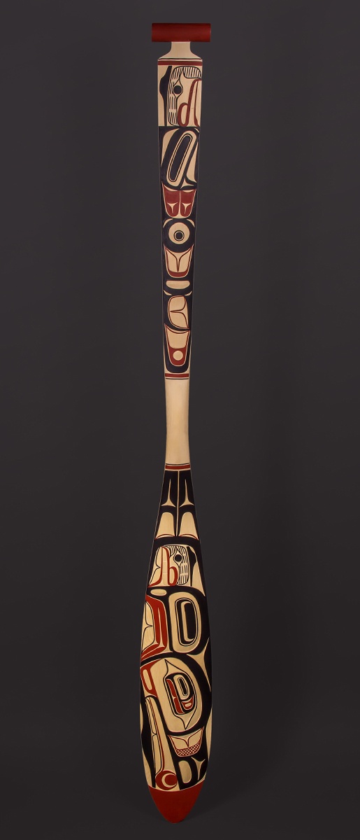 Raven Double Sided Paddle Double-Sided Carving David Boxley Tsimshian Yellow Cedar, Paint 60" x 6" x 1 ½ "