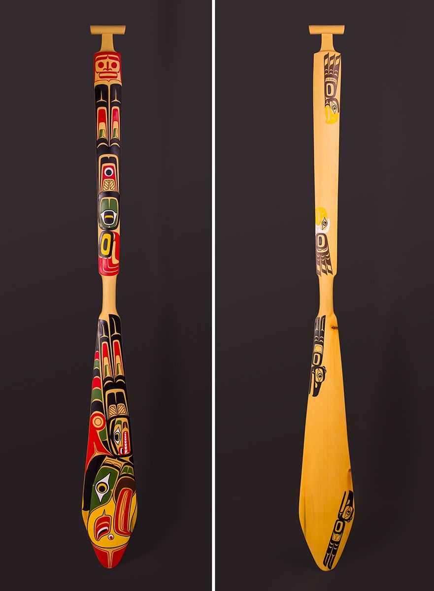 Yalis Eagle Paddle Shawn Karpes Kwakwaka’wakw Yellow cedar, paint 52” x 6 ½” x 1”