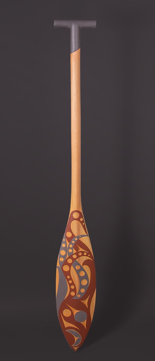 Octopus Paddle Andy Peterson Coast Salish Red Cedar, Paint 55” x 7” x 1 ½”