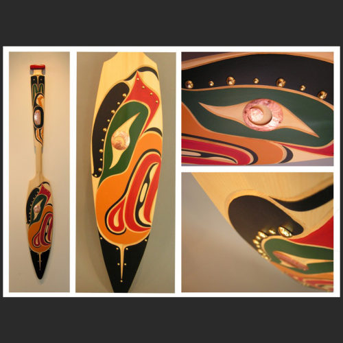 Eagle Paddle Junior Henderson Kwakwaka'wakw Yellow Cedar, Copper, Brass, Acrylic Paint 61 x 8"