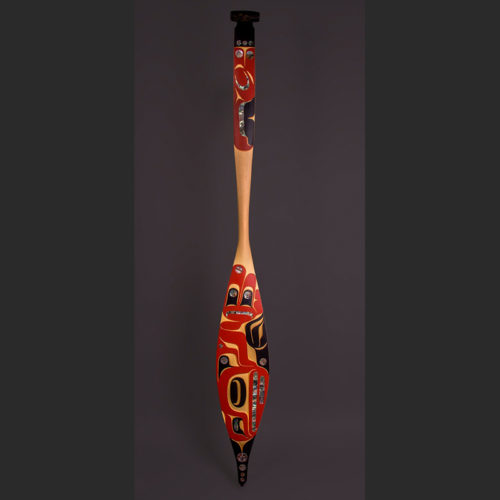 Thunderbird Paddle Moy Sutherland Nuu-Chah-Nulth Yellow Cedar, Paint, Abalone 64” x 7 ¼” x 1 ½”