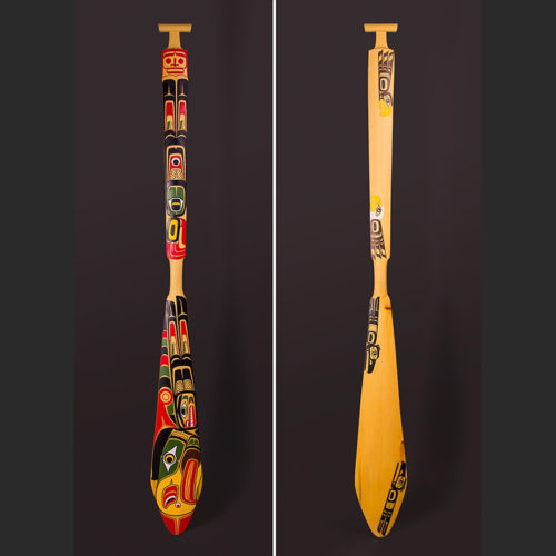 Yalis Eagle Paddle Shawn Karpes Kwakwaka’wakw Yellow cedar, paint 52” x 6 ½” x 1”
