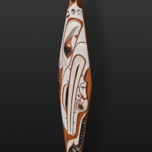 Spirit Raven Troy Roberts Kwakwaka'wakw red cedar, paint, abalone 62" x 7" x 1 1/2" 4600
