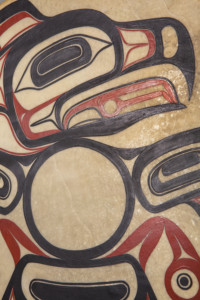Eagle Drum David Boxley Tsimshian Elk-hide, paint, wood 18" dia $1200