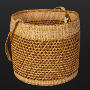 Clam Gathering Basket with Frog Charm Diane Douglas-Willard Haida Cedar bark, trade beads, bone 7½” x 8” $1800