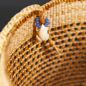 Clam Gathering Basket with Frog Charm Diane Douglas-Willard Haida Cedar bark, trade beads, bone 7½” x 8” $1800
