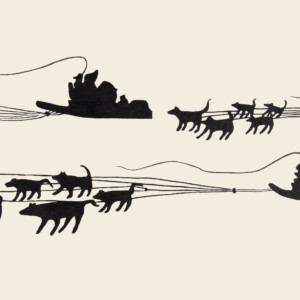 PITALOOSIE SAILA Journey by Dog Team Stonecut Printer: Qavavau Manumie 28 x 62.5 cm; 11 x 24 1/2 in. $400 US