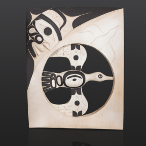 Goose Panel Tim Paul Nuu-Chah-Nulth Red cedar, paint, custom stand 26" x 20 1/2" x 2" 28" with stand $6500