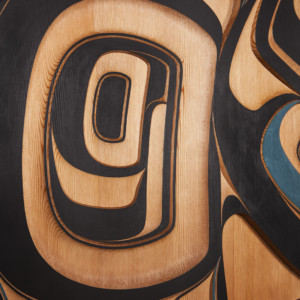 Gaax Phil Gray Tsimshian Red cedar, paint 38" dia. x 2"