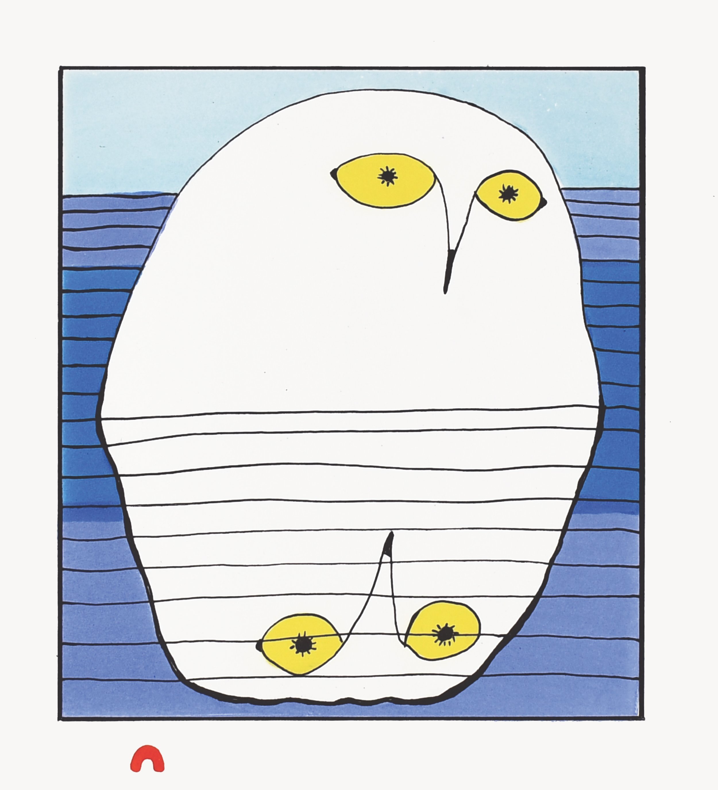 NINGIUKULU TEEVEE
3. Owl’s Reflection
Lithograph
Paper: BFK White
Printer: Nujalia Quvianaqtuliaq
28 x 25.5 cm 
11” x 10”
$ 500
$400