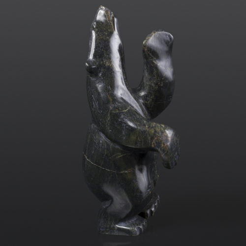 Polar Bear (13961) Qoraq Nungosuituk Inuit Serpentine 4¼” x 4¼” x 9¼” $650 cape dorset arctic art stone sculpture