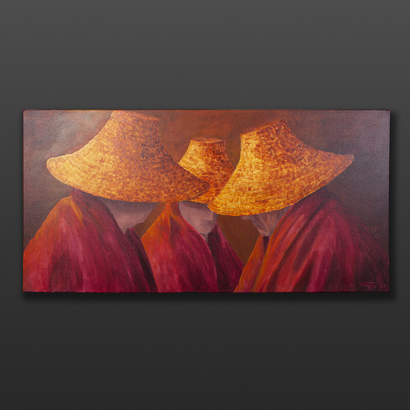 Old Men Talk Jean Taylor Tlingit Original painting – acrylic on canvas 24” x 48” $2880