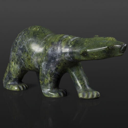 Polar Bear Quaraq Nungusuituk Inuit Serpentine 8 ½” x 3” x 3 ½” $675 arctic bear stone sculpture cape dorset