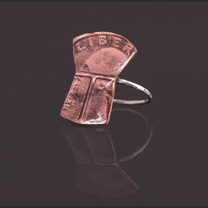 Liberty copper ring Alison Bremner Tlingit Copper, silver Size 6 3/4 quarter
