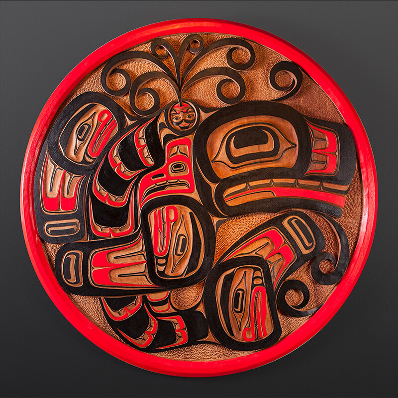 orca's spirit panel Orca’s Spirit Joseph Wilson Kwakwaka’wakw Red cedar paint 46 dia. x 2 $7800